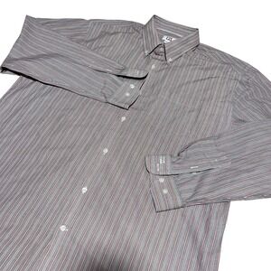 Cutter & Buck Button Down Mens XXL Red White Blue Striped Long Sleeve Shirt